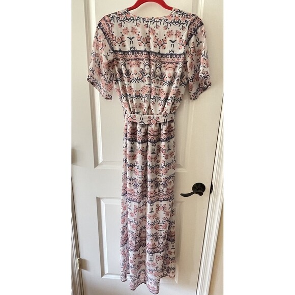 Love At First Sight Size Small Pink Blue Floral Maxi Romper Jumpsuit NWT J25 - Picture 3 of 9